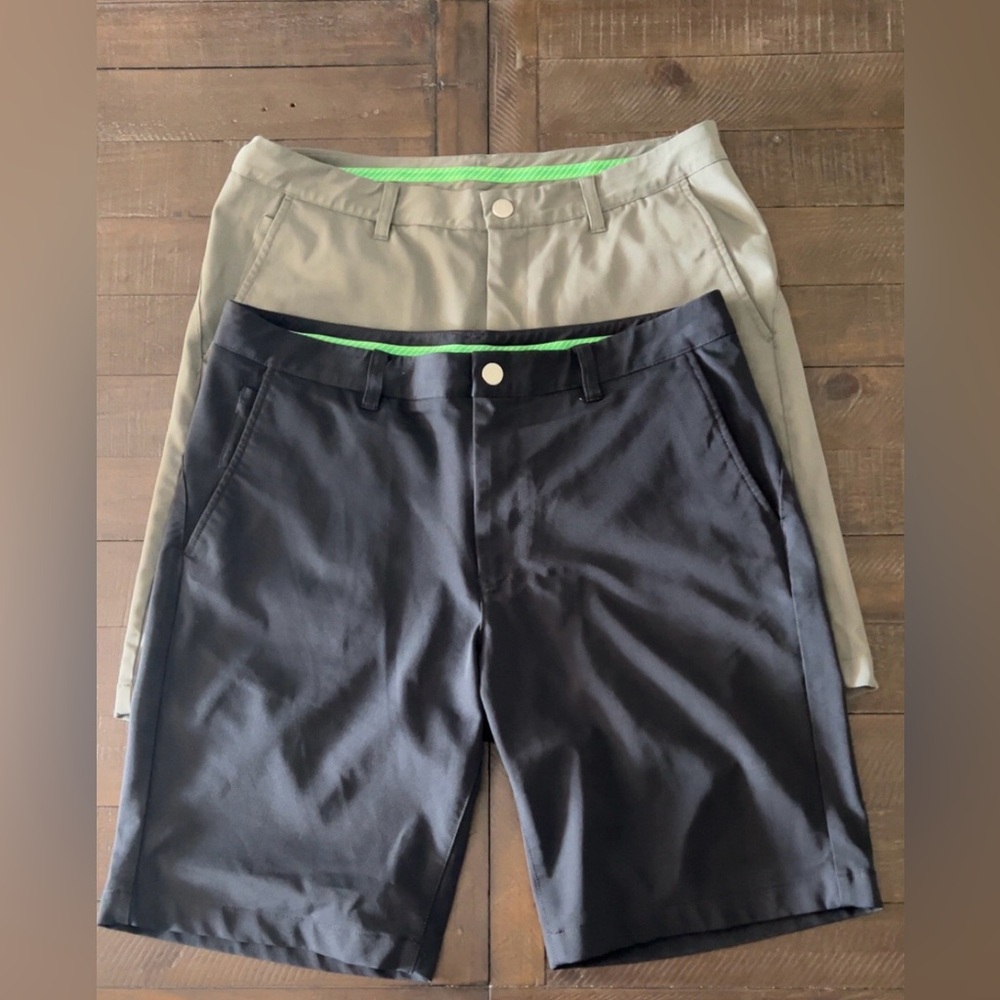 Set of men’s Bonobos Khaki Green and Black Golf Shorts. 35